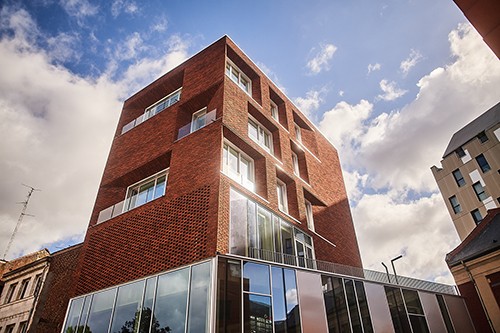 Swam project in Lille, building with bricks & coloured mortar